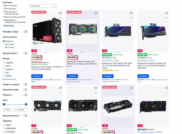 Видеокарты подешевели так, что в США новую Radeon RX 6900 XT продают за $720 — это меньше 40 тыс. рублей 